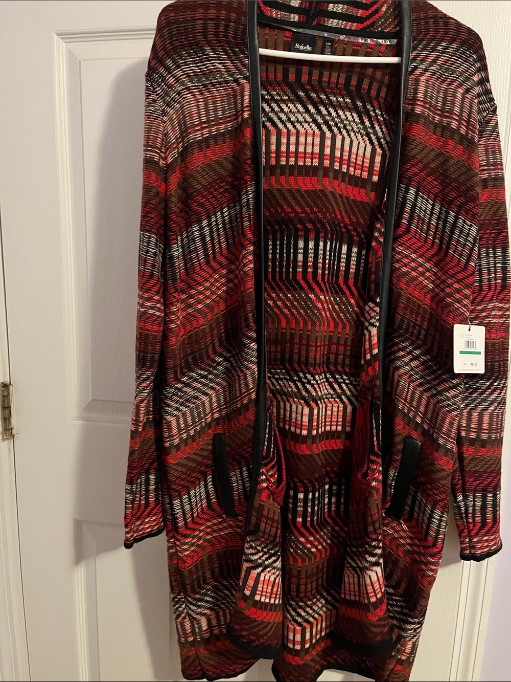 Rafaella Multicolor Open-Front Cardigan - Red, Brown, Black